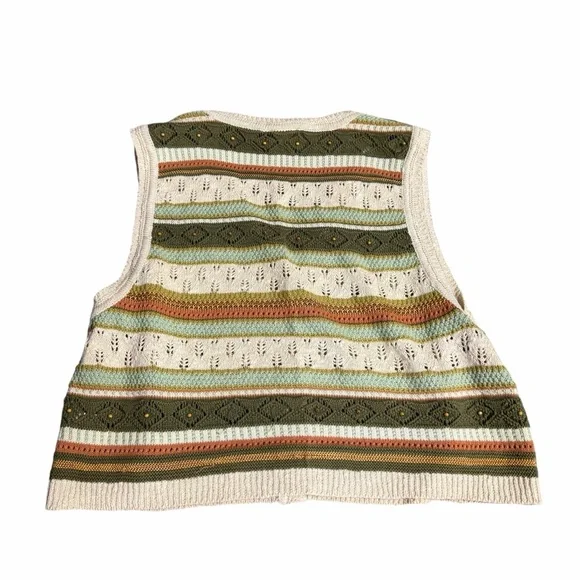 Vintage Liz Sport Button Front Crochet Knit Sweater Vest Cropped Medium Petite - Picture 5 of 6